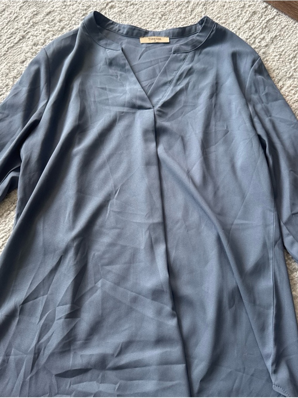 Silky Slate Blue V-Neck Blouse